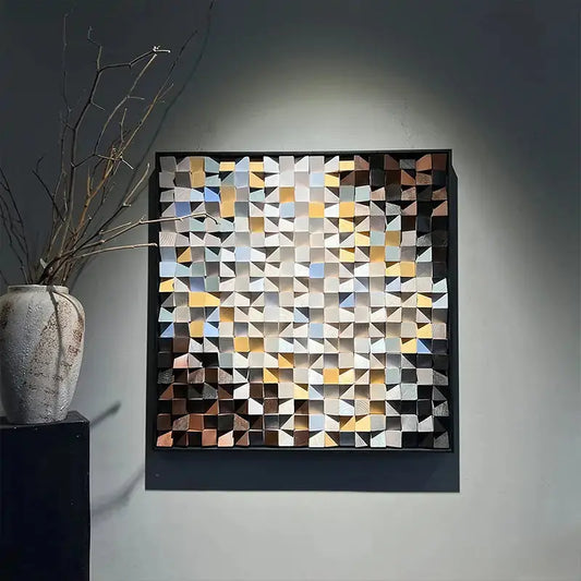 3D Warm Gradient Wooden Mosaic Wall Art Modern Decor Artmeto Wood wall art