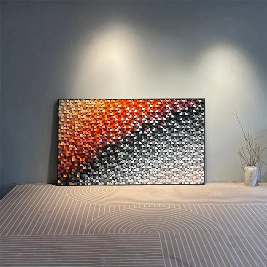 3D Wood Wall Art - Easy Gradient Orange Black Geometric Wall Decor Artmeto Wood wall art