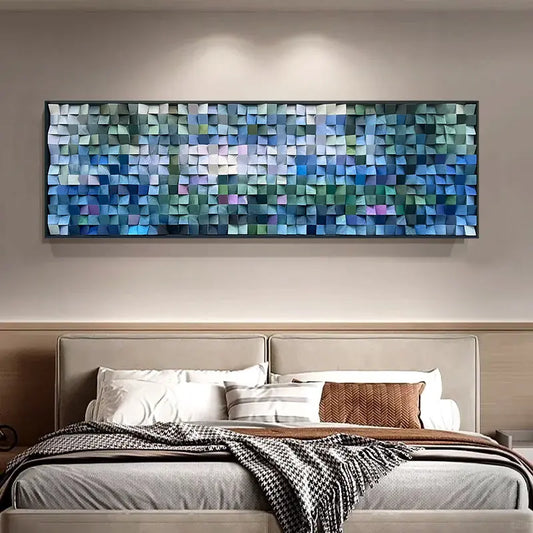 Abstract Geometric Patchwork Wall Art Blue Grey Canvas-Artmeto Artmeto Wood wall art
