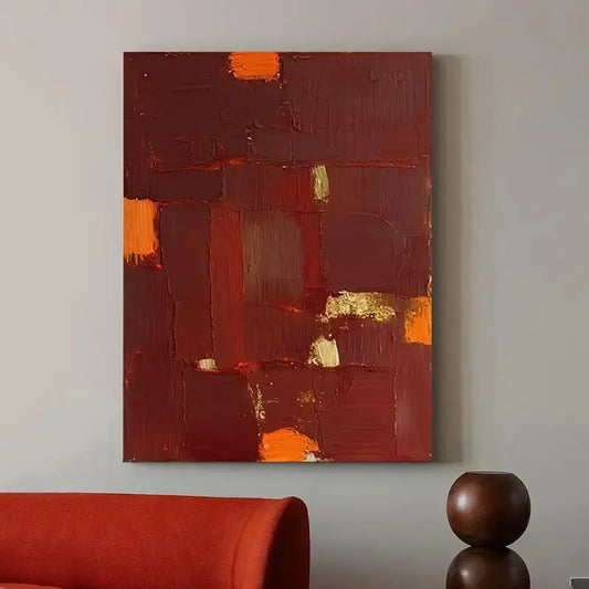 Bold Red Orange Abstract Painting with Rich Textured Finish-Artmeto Artmeto Wood wall art