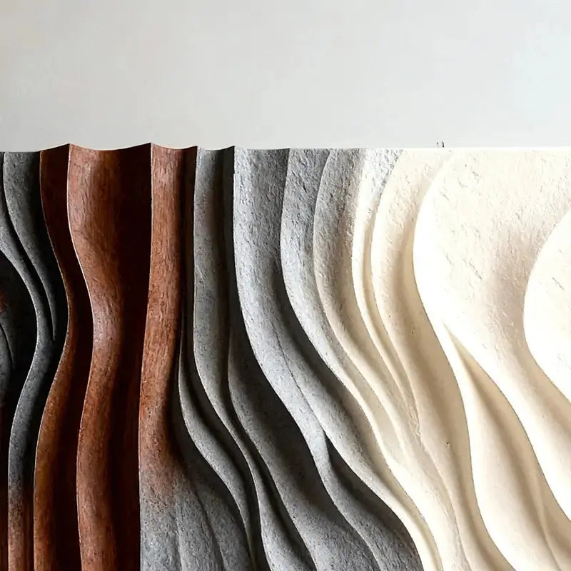 Brown & Cream Modern Gradient Wave 3D Relief Wall Sculpture Artmeto Wood wall art