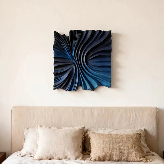 Brown & Dark Blue Split-Tone Wood Wave 3D Relief Wall Sculpture(副本) Artmeto Wood wall art