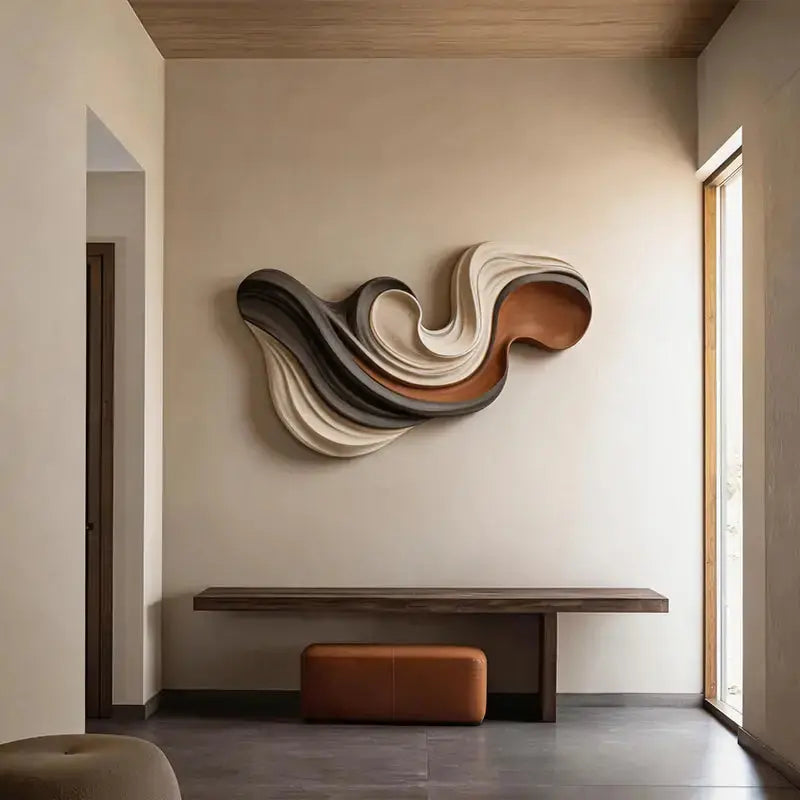 Charcoal, Cream and Terracotta Swirl Layered Wood Wall Sculpture Artmeto Wood wall art