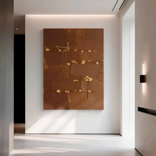 Chocolate Brown Gold Textured Wall Art-Modern Abstract Canvas-Artmeto Artmeto Wood wall art