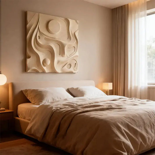 Cream Minimalist Neutral Tone Organic Flow 3D Relief Wall Sculpture Artmeto Wood wall art