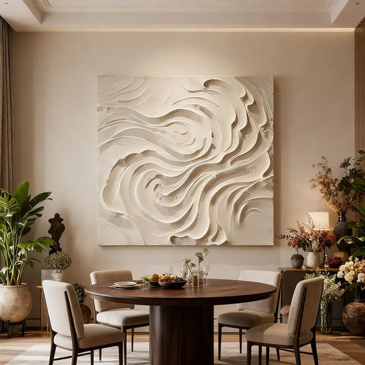 Cream Organic Flowing Fabric-Textured Minimalist Wall Decor Artmeto Wood wall art-2