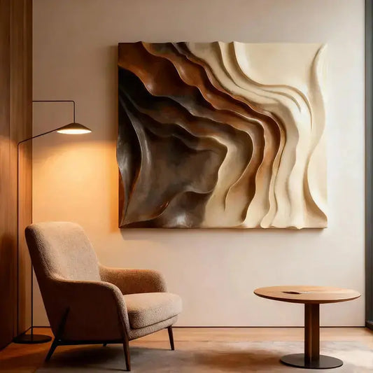 Earthy Wave Gradient Textured 3D Sculptural Wall Decor Artmeto Wood wall art