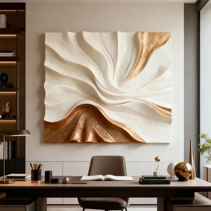 Elegant Cream & Gold Flow Textured Sculptural Wall Decor Artmeto Wood wall art