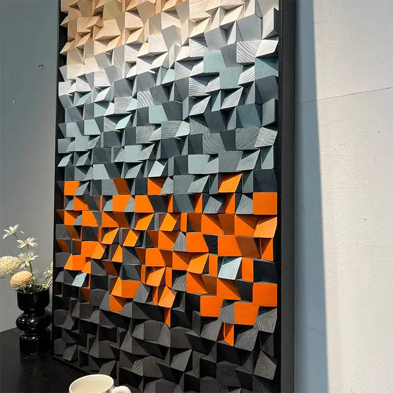 Gradient 3D Stone Wall Art - Sunset Geometric Pebble Panel for Home Decor Artmeto Wood wall art
