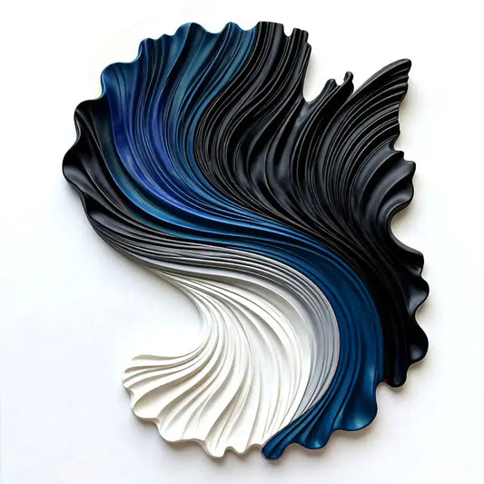 Gradient Ocean Current Swirl Sculptural Wall Decor | Black Blue White Wave Wall Art Artmeto Wood wall art-2