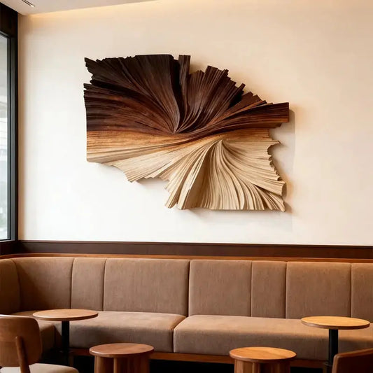 Gradient Wood Fan-Shaped Textured 3D Relief Wall Sculpture Artmeto Wood wall art-2