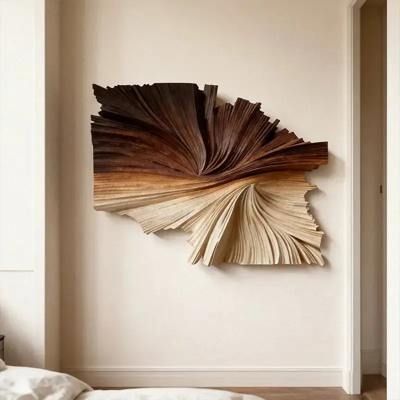 Gradient Wood Fan-Shaped Textured 3D Relief Wall Sculpture Artmeto Wood wall art-7