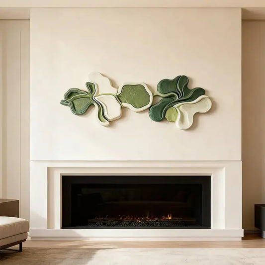Green & Cream Multi-Tone Layered Fluid Form Wall Sculpture Artmeto Wood wall art-2