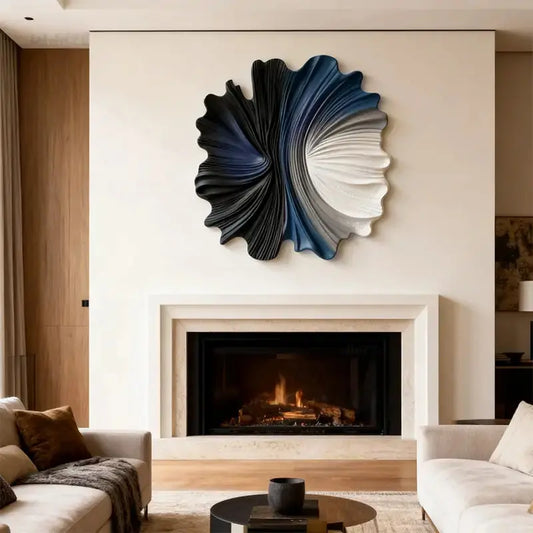 Indigo & Walnut Abstract Radiating 3D Relief Wall Decor(副本) Artmeto Wood wall art