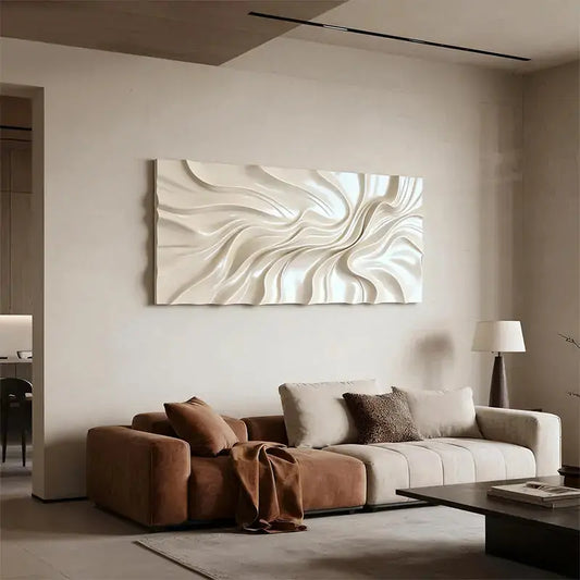 Ivory Fluid Wave 3D Wood Sculpture Wall Art Modern Home Decor Artmeto Wood wall art