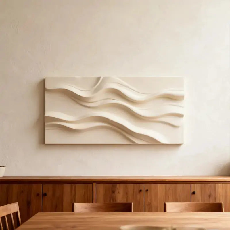 Minimalist Neutral Cream Fabric Wave 3D Relief Abstract Wall Sculpture Artmeto Wood wall art-8