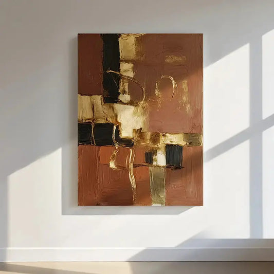 Minimalist Terracotta Gold Abstract Canvas-Textured Wall Decor-Artmeto Artmeto Wood wall art