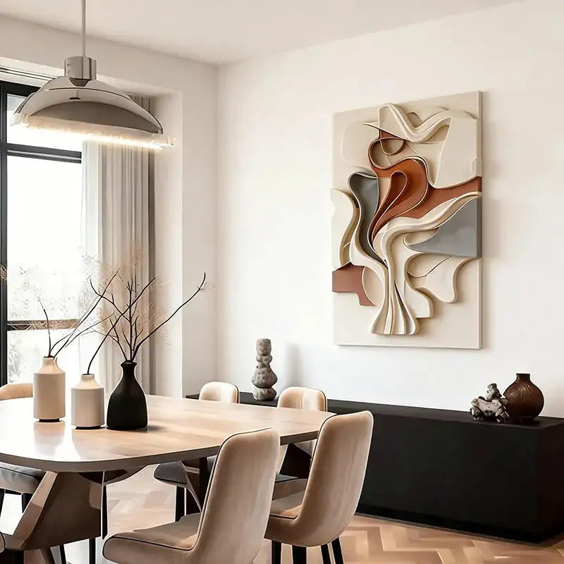 Modern Abstract 3D Wall Sculpture - Cream & Terracotta Palette Artmeto Wood wall art-7
