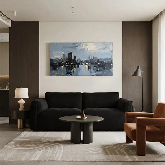 Modern Grey Gold City Reflection Wall Art-Skyline Canvas Decor-Artmeto Artmeto Wood wall art