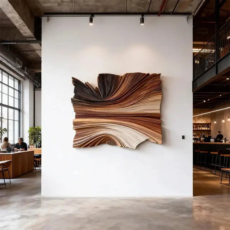 Modern Organic Layered Wood Textured Wall Art - Gradient Wood Wave Sculpture Artmeto Wood wall art