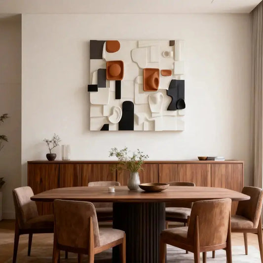 Modular Terracotta & Black Abstract Collage Geometric Textured Wall Sculpture Artmeto Wood wall art-2