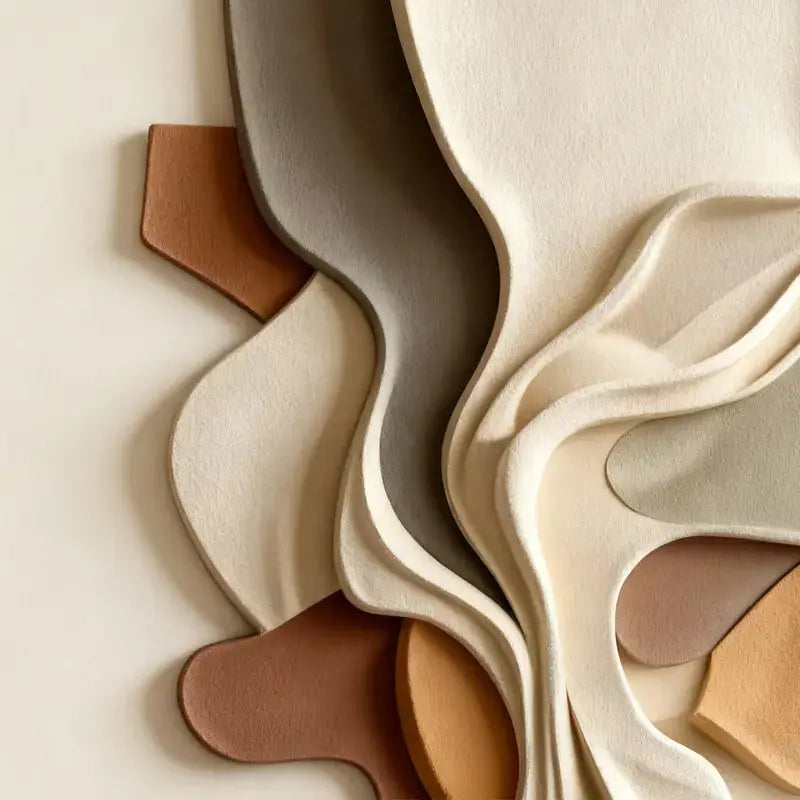 Multi-Tone Organic Layered Fluid Form Textured Abstract 3D Relief Wall Sculpture Artmeto Wood wall art