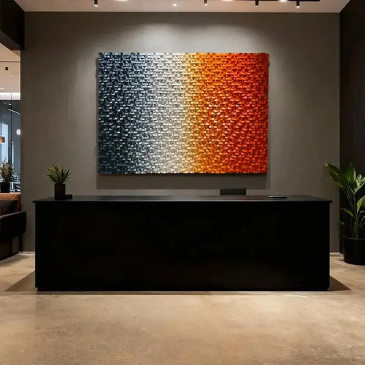 Navy Blue to Burnt Orange Gradient 3D Wood Mosaic Wall Art - Abstract Textured Decor Artmeto Wood wall art