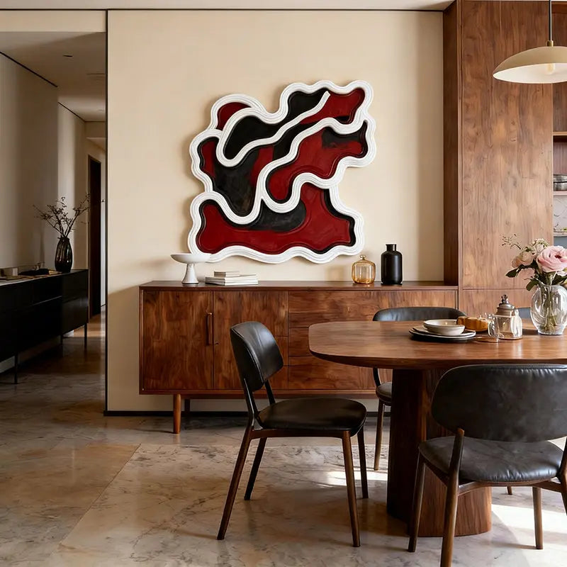Red & Black Wavy Layered Textured - 3D Relief Wall Sculpture Artmeto Wood wall art-8