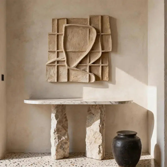 Sand Beige Grid Wabi Sabi Geometric Abstract Sculptural Wall Decor Artmeto Wood wall art