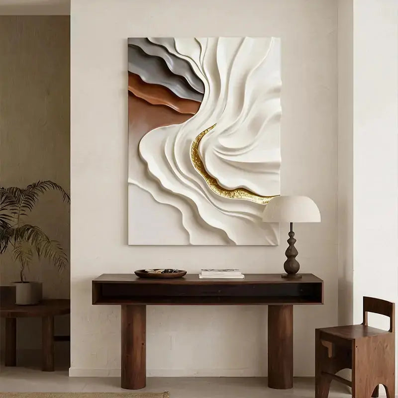 Soft Undulation 3D Relief Art Cream Gray Terracotta Gradient Decor Artmeto Wood wall art