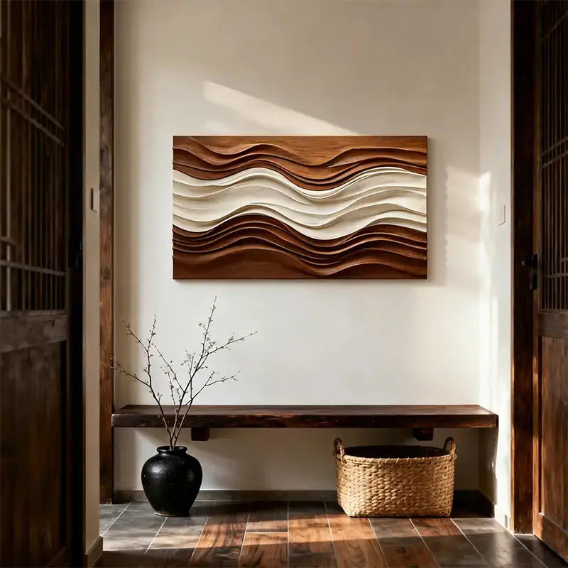 Tone Gradient 3D Wall Art-Terracotta Cream Dune Wave Textured Earth Artmeto Wood wall art-8