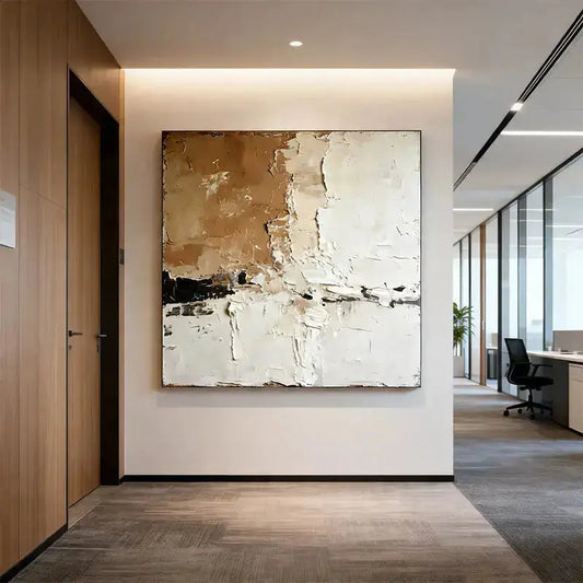 Wabi-Sabi Abstract Art | Beige & White Textured Canvas Painting Artmeto Wood wall art