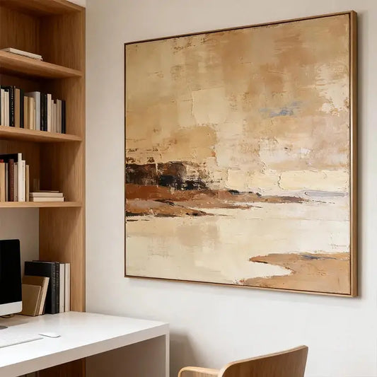 Warm Beige & Terracotta Waterscape Textured Abstract Canvas Art Artmeto Wood wall art