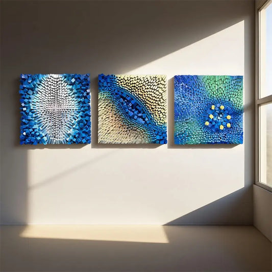3D Geometric Abstract Wall Art Blue Yellow Gold Modern Decor-Artmeto Artmeto Wood wall art