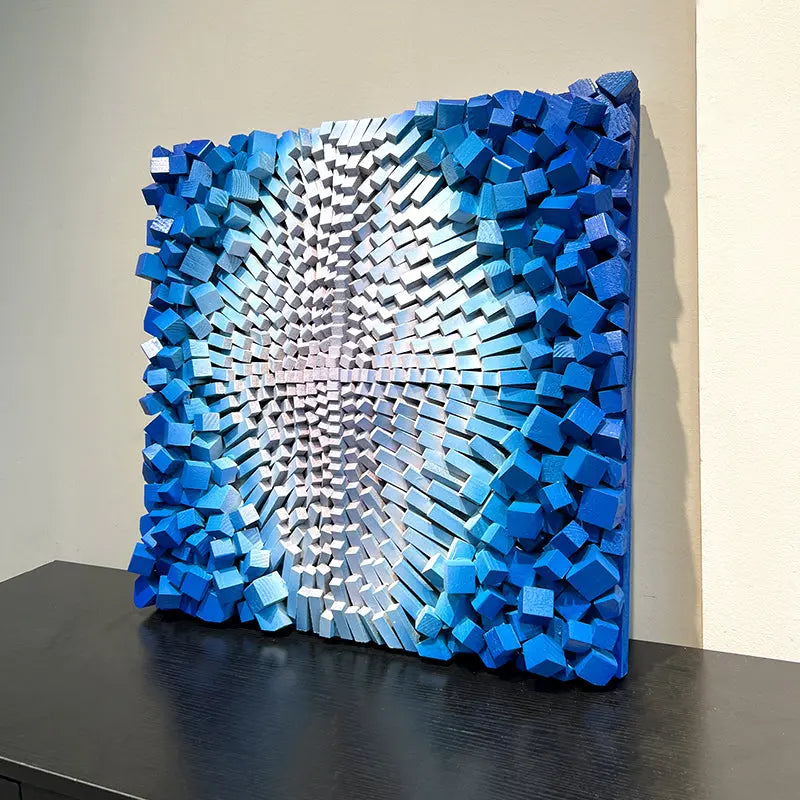 3D Geometric Abstract Wall Art Blue Yellow Gold Modern Decor-Artmeto Artmeto Wood wall art
