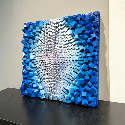 3D Geometric Abstract Wall Art Blue Yellow Gold Modern Decor-Artmeto Artmeto Wood wall art