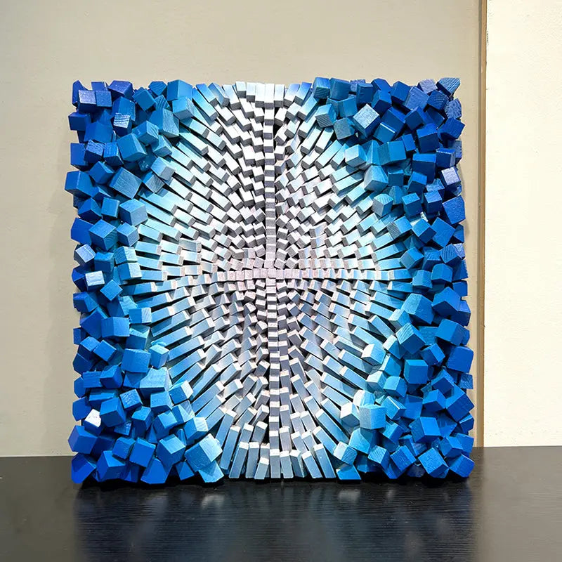 3D Geometric Abstract Wall Art Blue Yellow Gold Modern Decor-Artmeto Artmeto Wood wall art