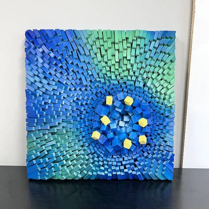 3D Geometric Abstract Wall Art Blue Yellow Gold Modern Decor-Artmeto Artmeto Wood wall art