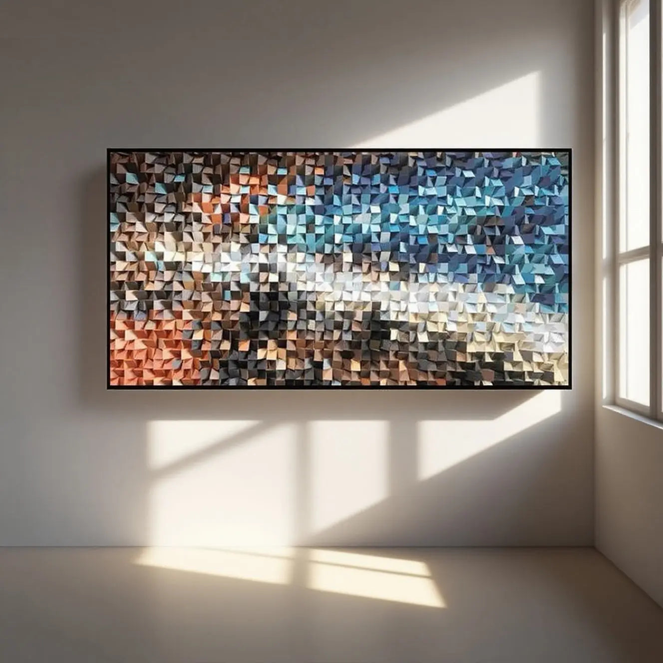 3D Geometric Mosaic Wall Art Blue Brown Orange Modern Decor-Artmeto Artmeto Wood wall art