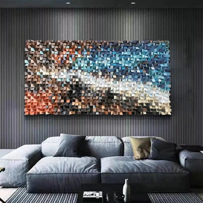3D Geometric Mosaic Wall Art Blue Brown Orange Modern Decor-Artmeto Artmeto Wood wall art