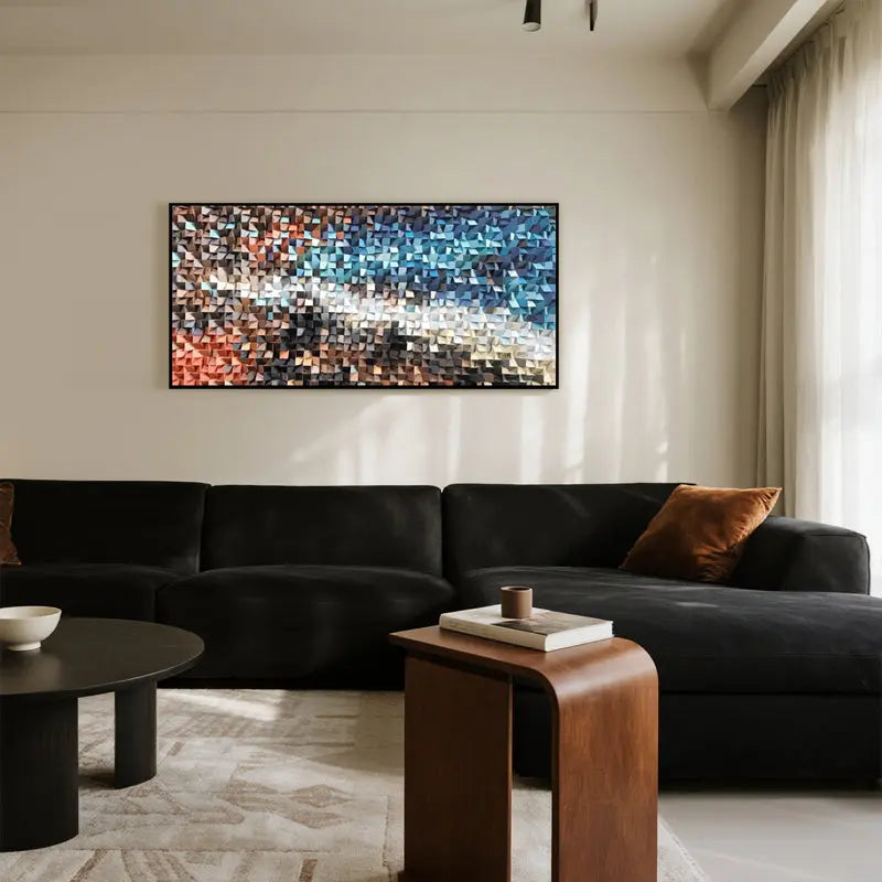 3D Geometric Mosaic Wall Art Blue Brown Orange Modern Decor-Artmeto Artmeto Wood wall art