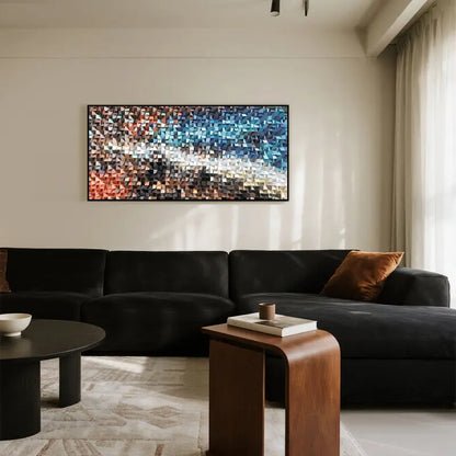 3D Geometric Mosaic Wall Art Blue Brown Orange Modern Decor-Artmeto Artmeto Wood wall art