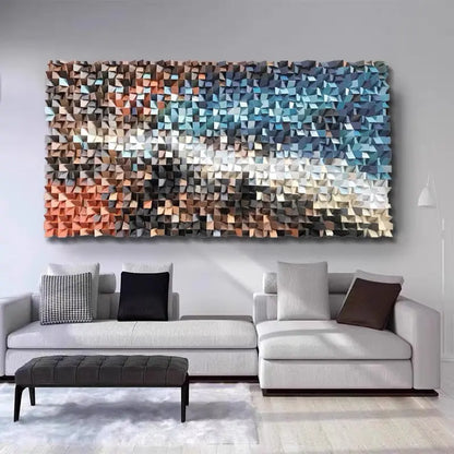 3D Geometric Mosaic Wall Art Blue Brown Orange Modern Decor-Artmeto Artmeto Wood wall art