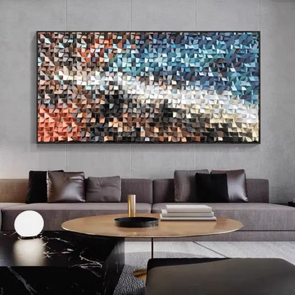 3D Geometric Mosaic Wall Art Blue Brown Orange Modern Decor-Artmeto Artmeto Wood wall art