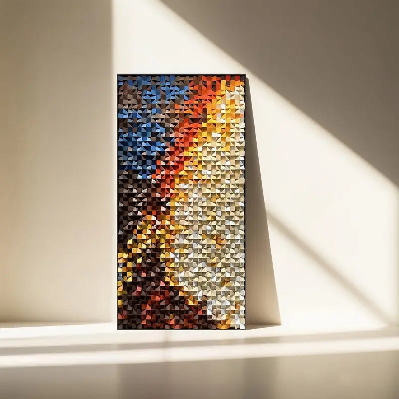 3D Geometric Mosaic Wall Art Red Orange Brown Modern Decor-Artmeto Artmeto Wood wall art