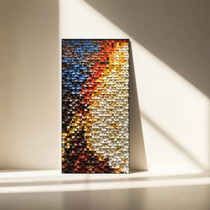 3D Geometric Mosaic Wall Art Red Orange Brown Modern Decor-Artmeto Artmeto Wood wall art