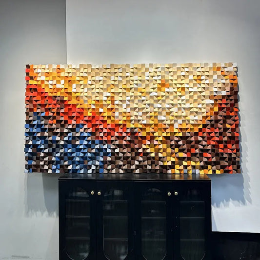 3D Geometric Mosaic Wall Art Red Orange Brown Modern Decor-Artmeto Artmeto Wood wall art