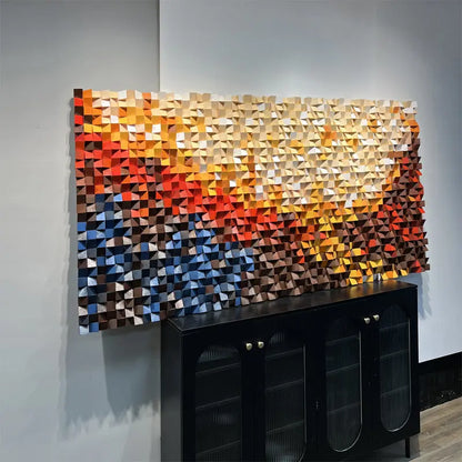 3D Geometric Mosaic Wall Art Red Orange Brown Modern Decor-Artmeto Artmeto Wood wall art