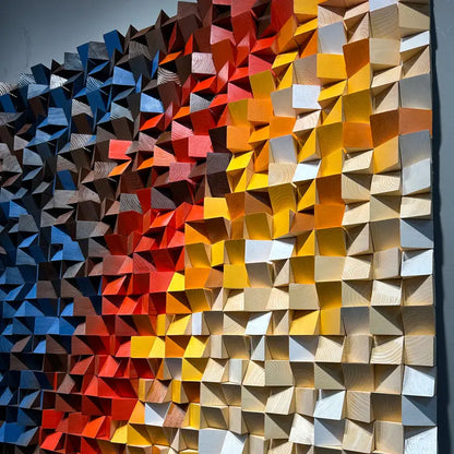 3D Geometric Mosaic Wall Art Red Orange Brown Modern Decor-Artmeto Artmeto Wood wall art