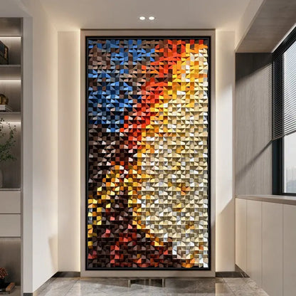 3D Geometric Mosaic Wall Art Red Orange Brown Modern Decor-Artmeto Artmeto Wood wall art